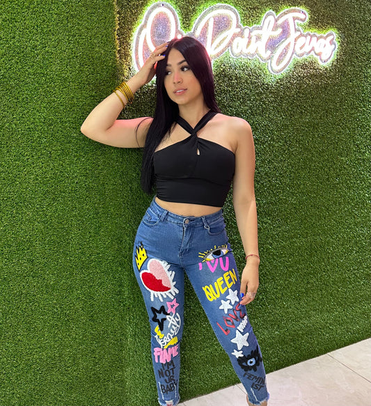 QUEEN PRINT JEANS PLUS