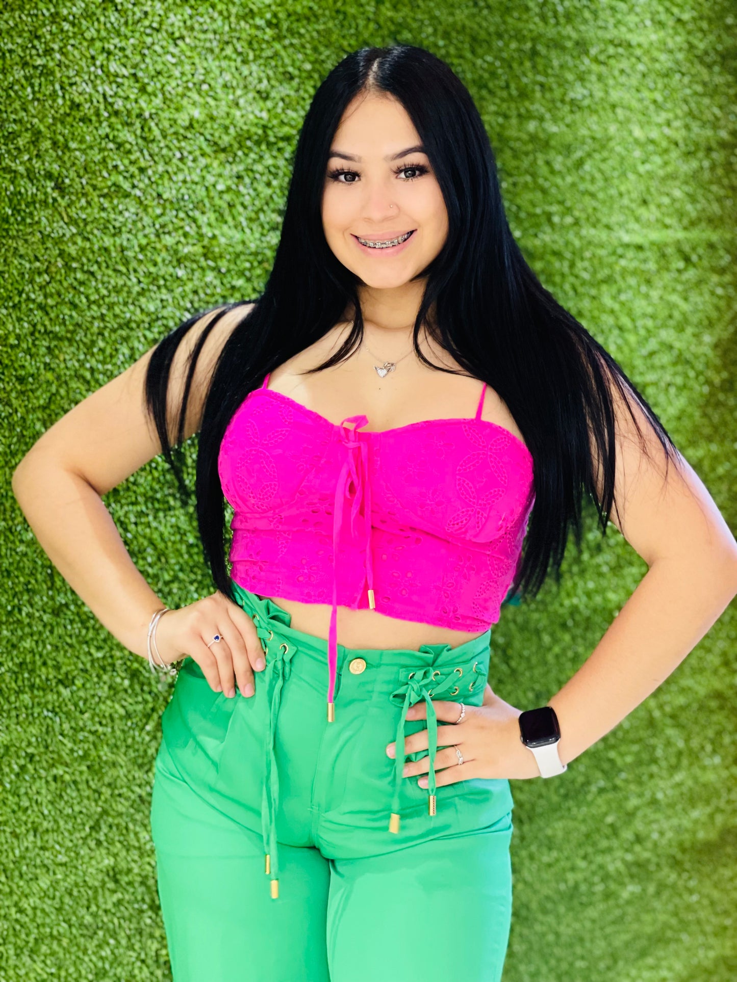 HOPE GREEN & PINK TOP 1310